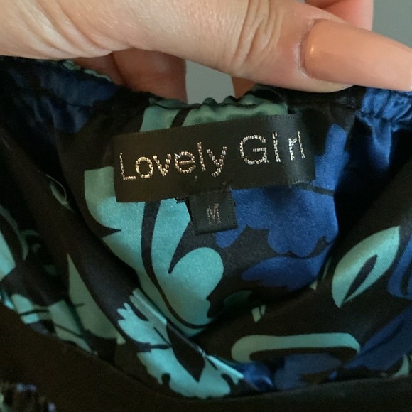 Lovely girl vintage y2k babydoll crossover midi blue and Black Floral Dress - Picture 3 of 5